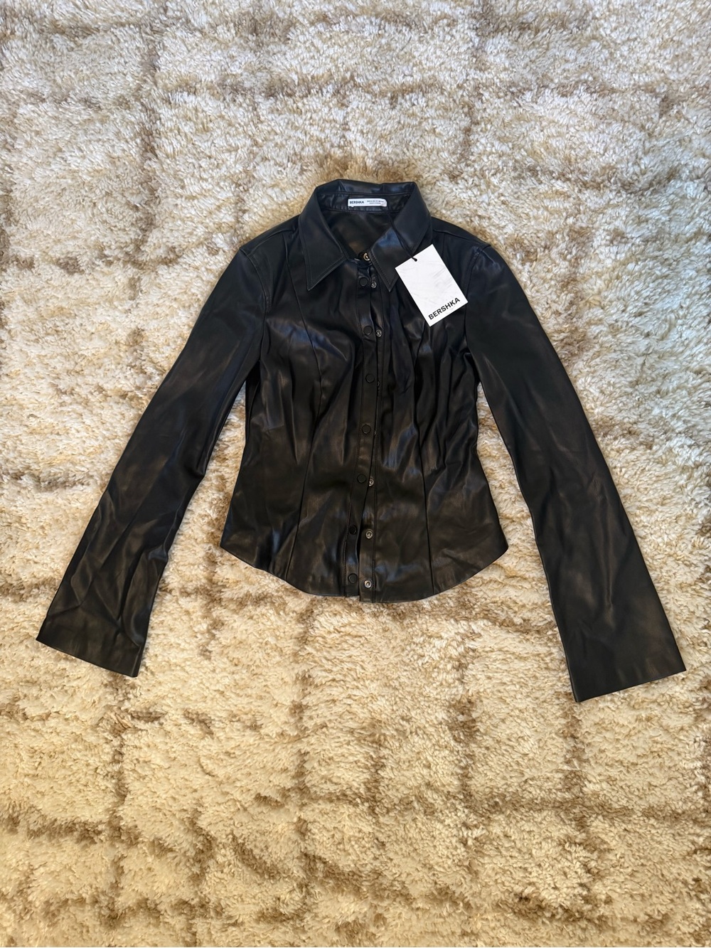 BERSHKA Faux Leather Button-Up Shirt NWT Size XS